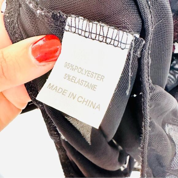 LF SEEK LABEL Black Mesh Pink Red Floral Embroidery Sheer Bodysuit Tank Top S - Picture 5 of 7